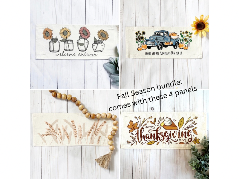 BUNDLE DEAL: Fall Autumn Season Panels (4 pack) SAVE!!!: WHEAT FIELD / PUMPKIN TRUCK / PUMPKIN PIE / SUNFLOWER JARS From PillowPanels