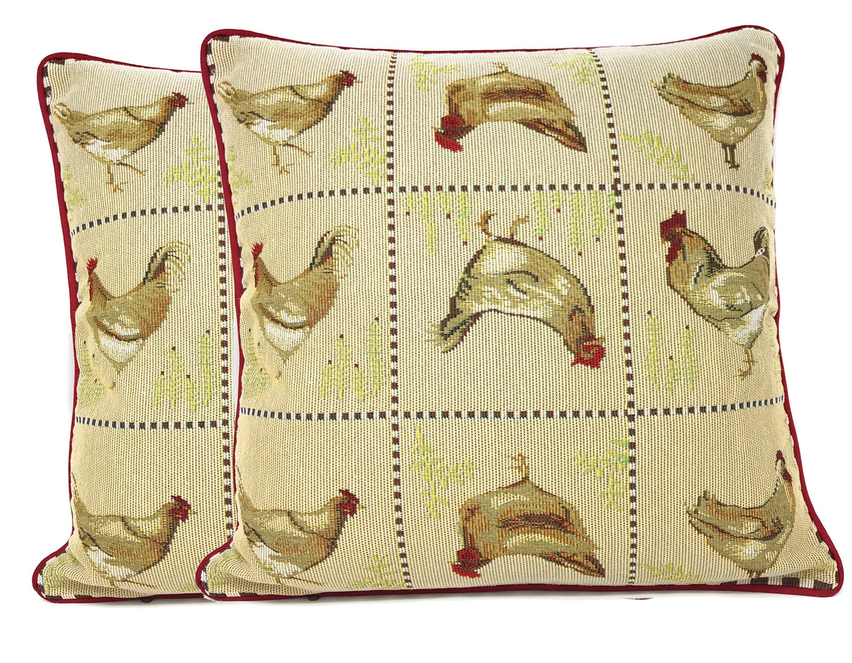 Tache Country Farmhouse Rooster Hens Woven Tapestry Throw Pillow Cover (13139CC) from Tache Home Fashion