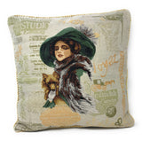 Tache Puppy Day Out French European Postcard Emerald Green Beige Tapestry Throw Pillow Cover (CC-1354) from Tache Home Fashion