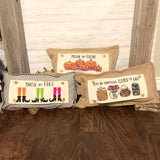 Holiday Panel: Halloween Tick or Treat Candy Jars October Pumpkins Kids Fall Autumn; GIVE ME SOMETHING GOOD TO EAT From PillowPanels