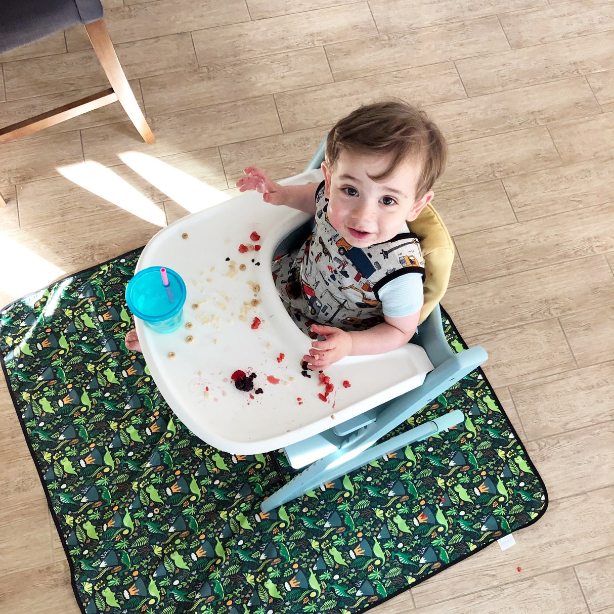 Dino Days Splash Mat - A Waterproof Catch-All for Highchair Spills and More! SALE from BapronBaby