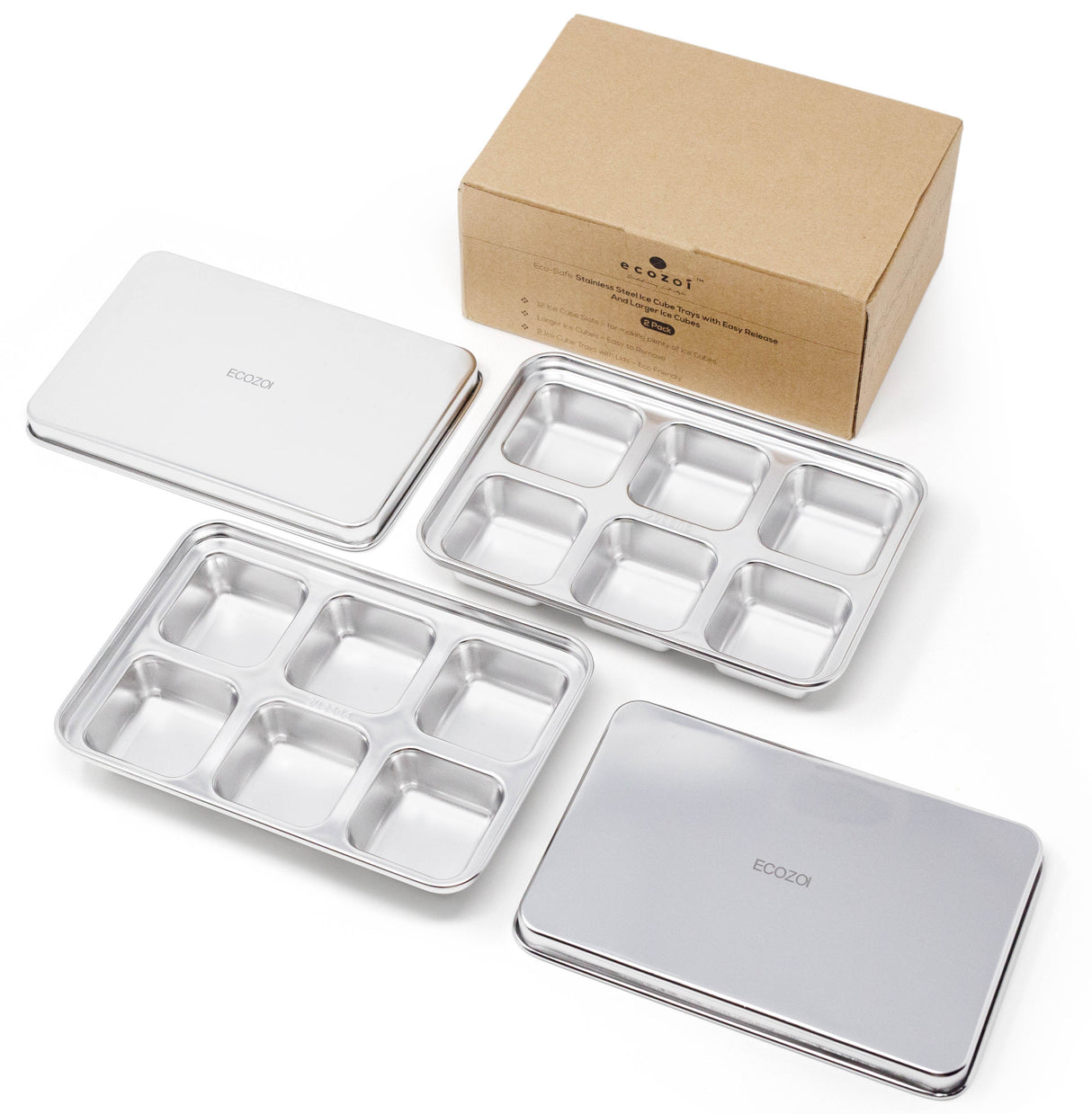 STAINLESS STEEL ICE CUBE TRAYS, 12 Large Cubes, 2 PACK from ecozoi