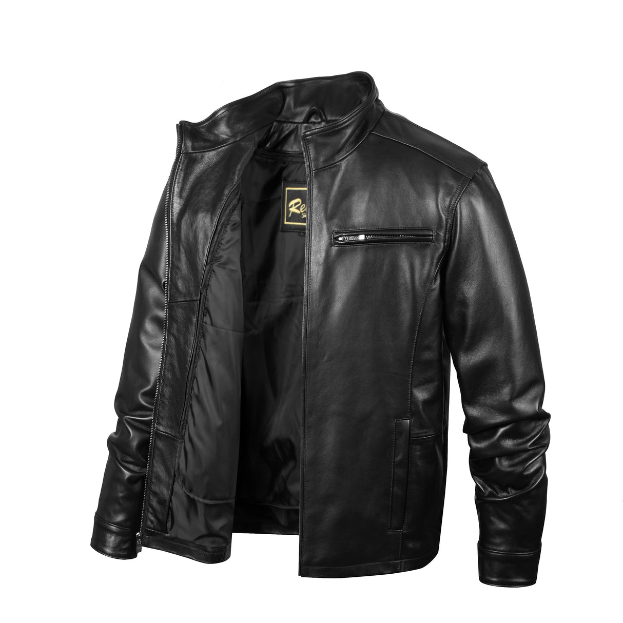 REED EST. 1950 Men's Jacket Genuine Lambskin Leather Stand UP Collar Winners Coat - Imported from Reed Leather
