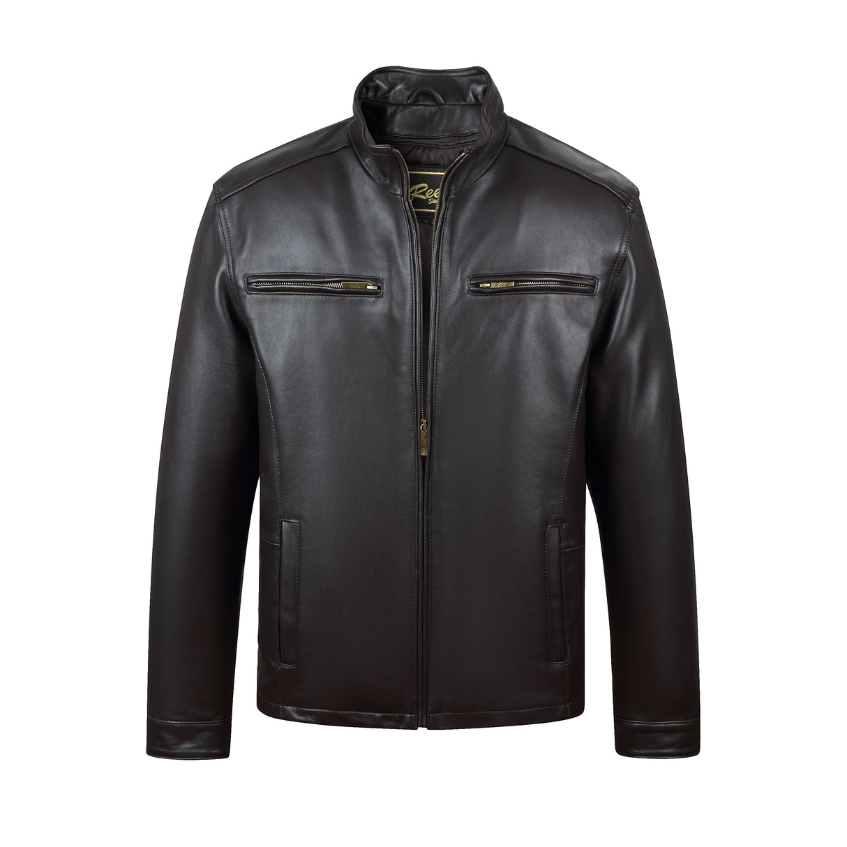 REED EST. 1950 Men's Jacket Genuine Lambskin Leather Stand UP Collar Winners Coat - Imported from Reed Leather