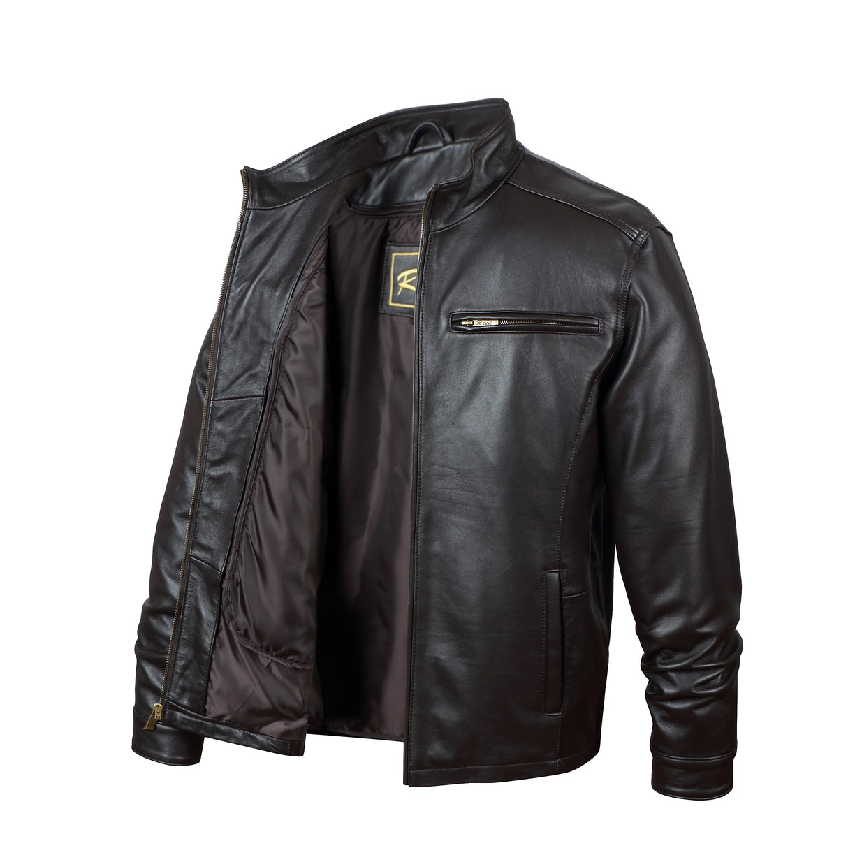 REED EST. 1950 Men's Jacket Genuine Lambskin Leather Stand UP Collar Winners Coat - Imported from Reed Leather