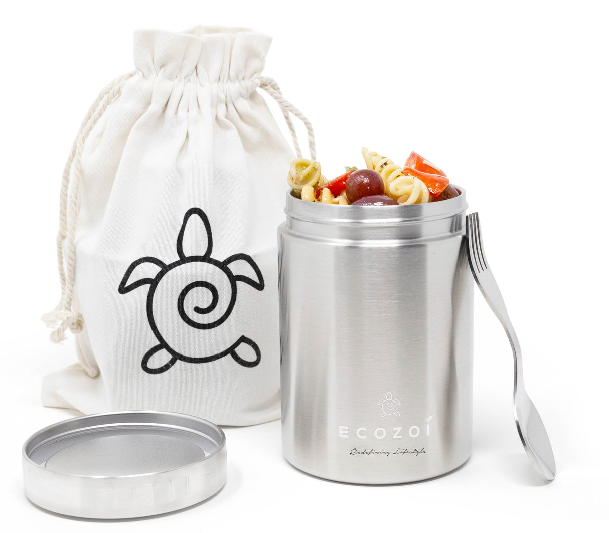 17 oz Eco-Friendly Stainless Steel Insulated Food Jar with Spork & Lunch Bag from ecozoi