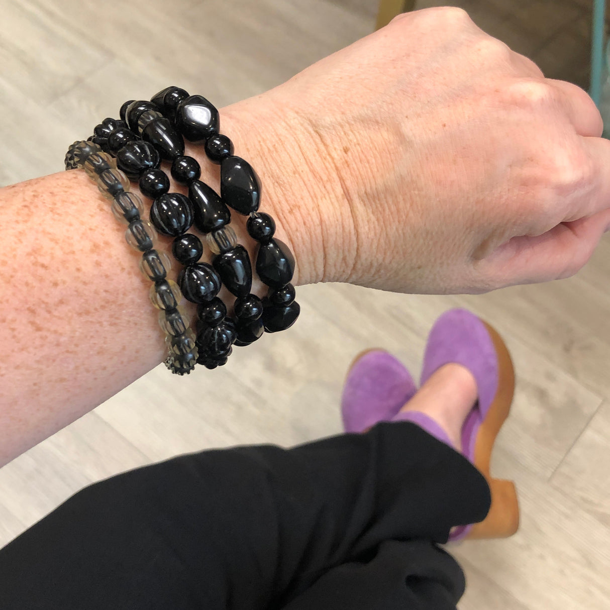 Black & Encased Stack & Stretch Bracelets Set from Leetie Lovendale