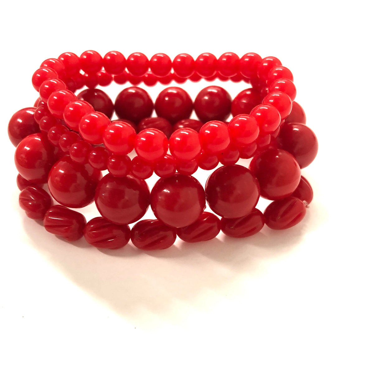 Bright Light Red Stack and Stretch Beaded Bracelets Set from Leetie Lovendale