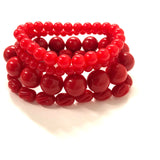 Bright Light Red Stack and Stretch Beaded Bracelets Set from Leetie Lovendale