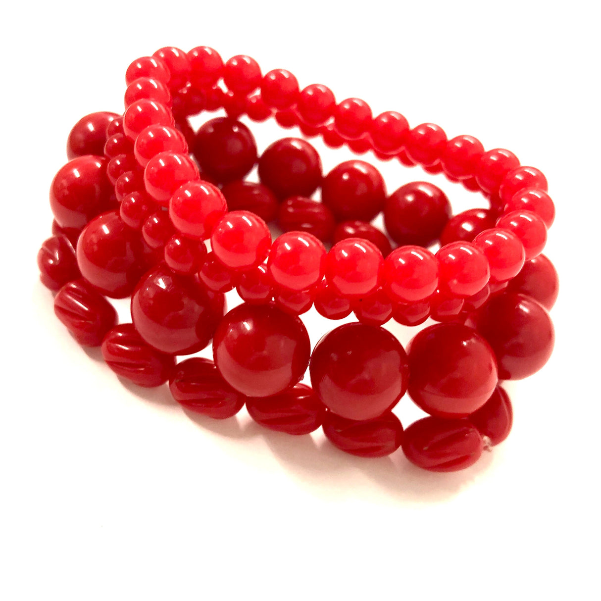 Bright Light Red Stack and Stretch Beaded Bracelets Set from Leetie Lovendale