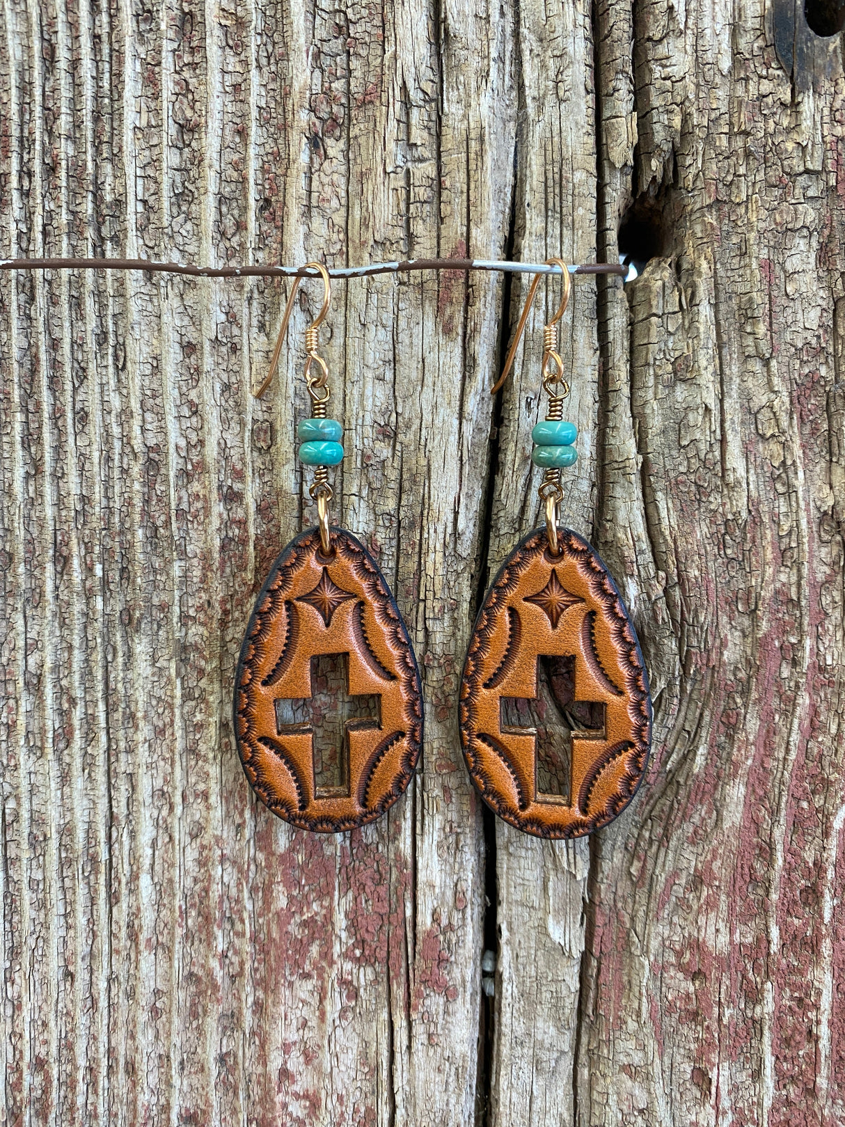17163 Cut Out Cross Leather Teardrop Earring