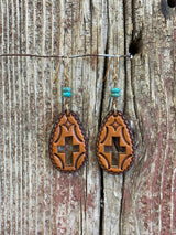 17163 Cut Out Cross Leather Teardrop Earring