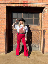 Fiona High Waisted Bell Bottom Flare Jeans -  Burgundy from Willow Boutique