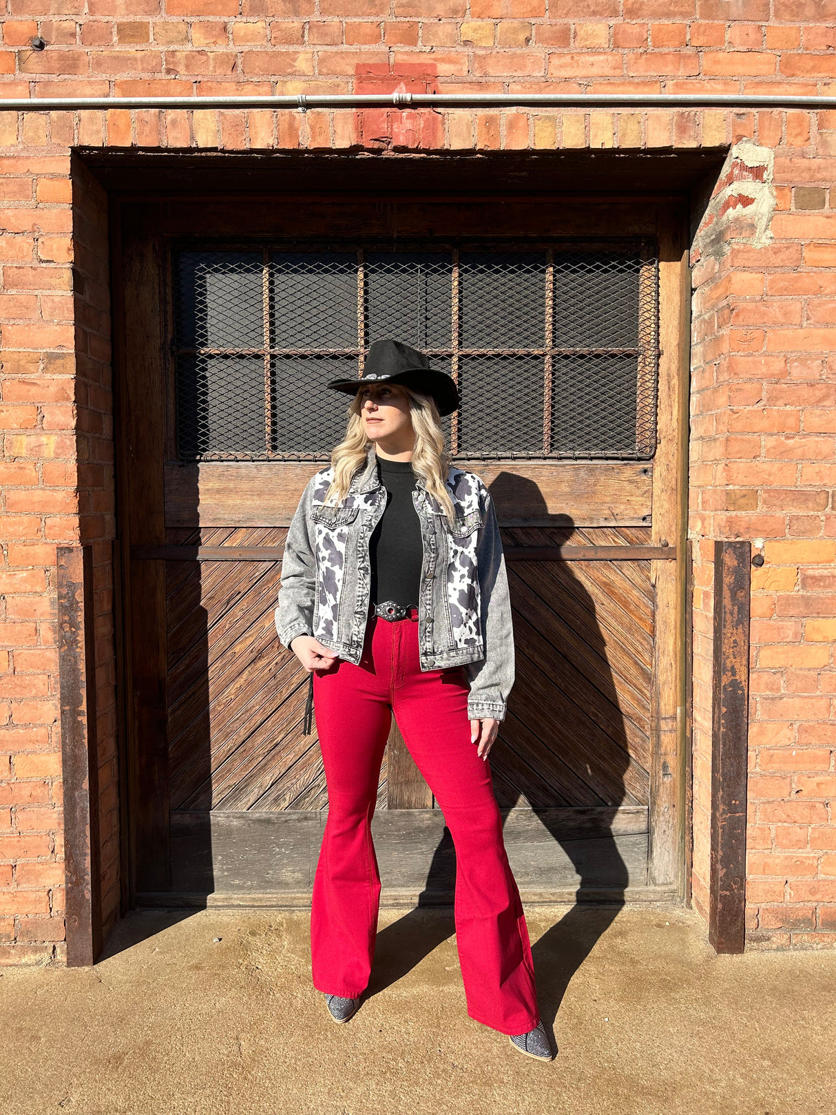 Fiona High Waisted Bell Bottom Flare Jeans -  Burgundy from Willow Boutique
