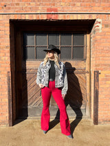 Fiona High Waisted Bell Bottom Flare Jeans -  Burgundy from Willow Boutique