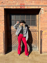Fiona High Waisted Bell Bottom Flare Jeans -  Burgundy from Willow Boutique