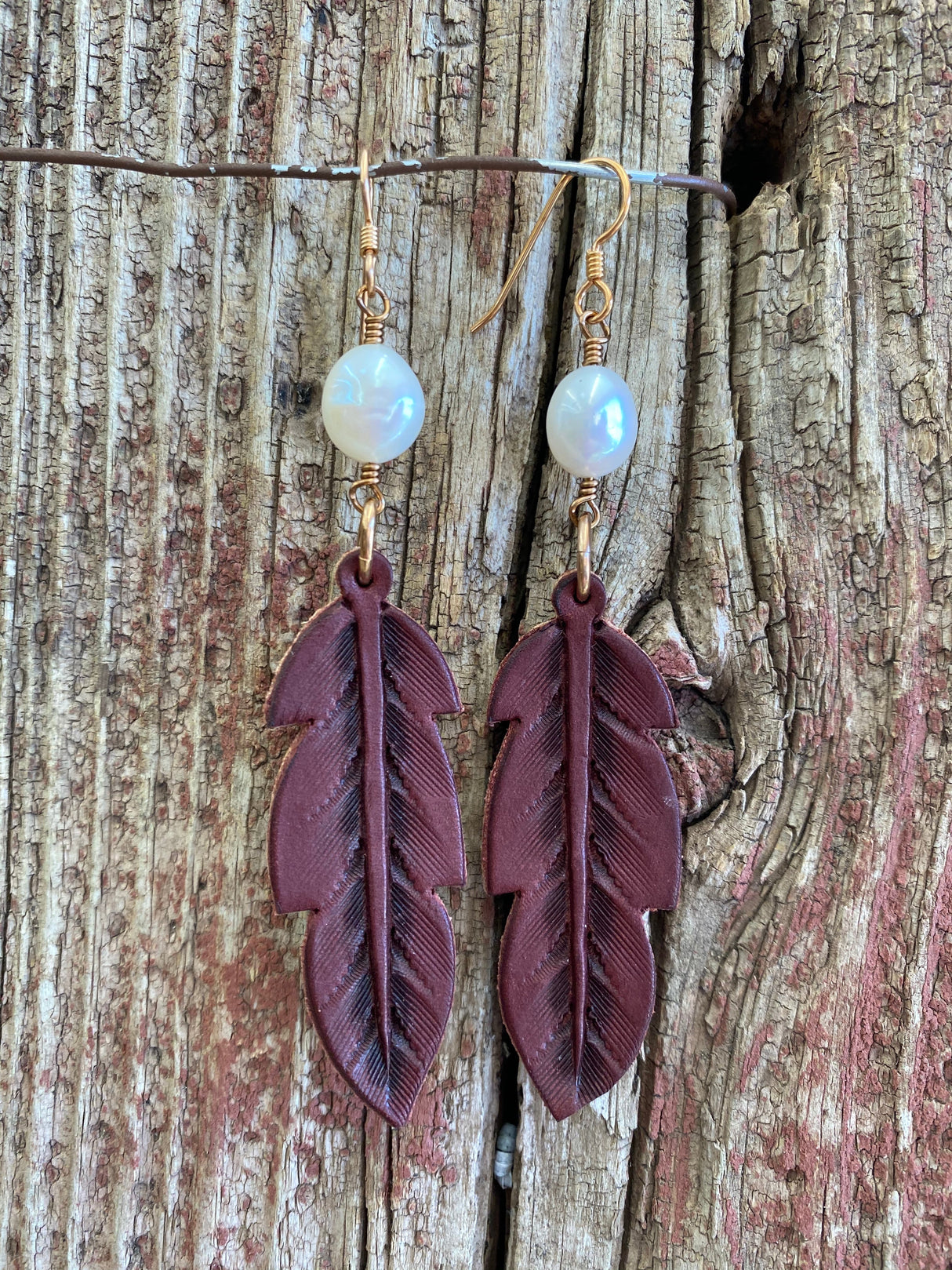 14089 Leather Feather Earrings from J.Forks Designs