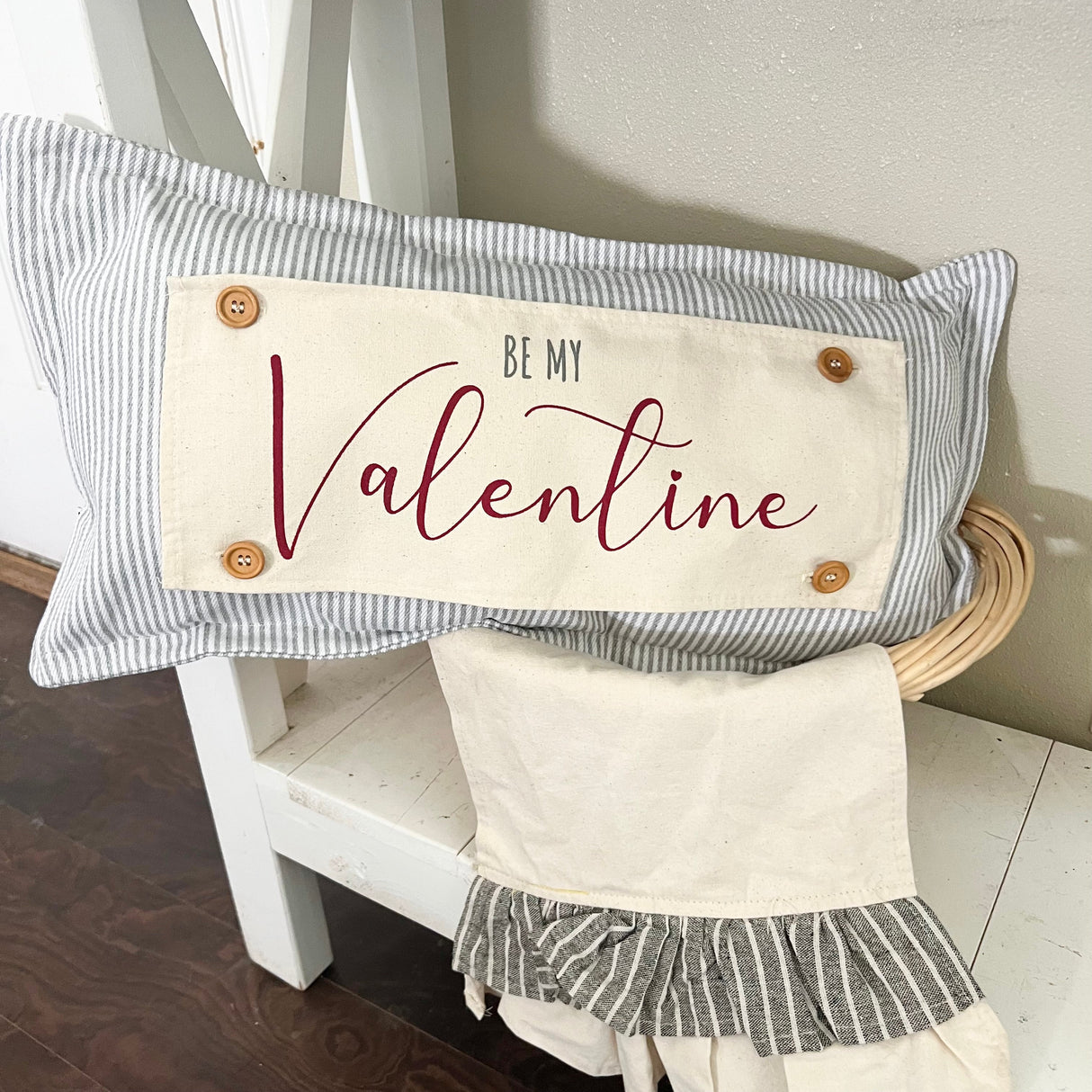 Holiday Panel:  Pure & Simple Aesthetic Classy Clean Boho Heart Cursive Honest Natural Love Winter; BE MY VALENTINE From PillowPanels