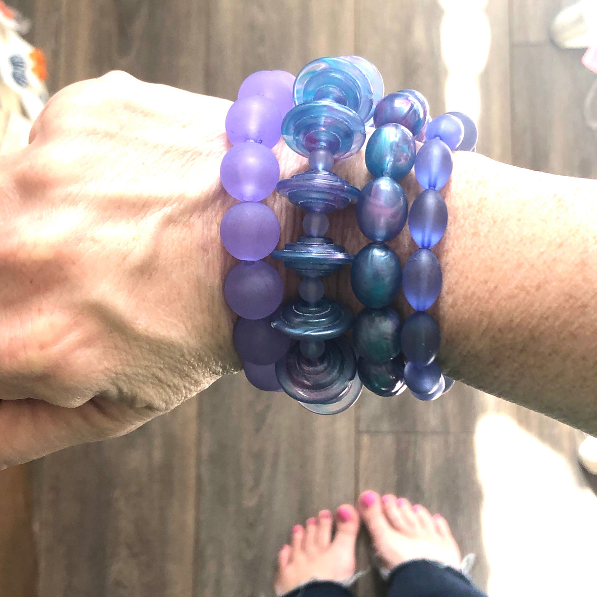 Blues & Lilacs Stack and Stretch Bracelets Set from Leetie Lovendale