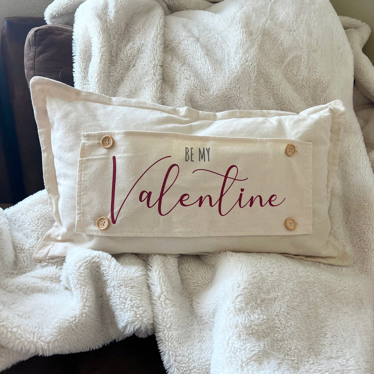 Holiday Panel:  Pure & Simple Aesthetic Classy Clean Boho Heart Cursive Honest Natural Love Winter; BE MY VALENTINE From PillowPanels