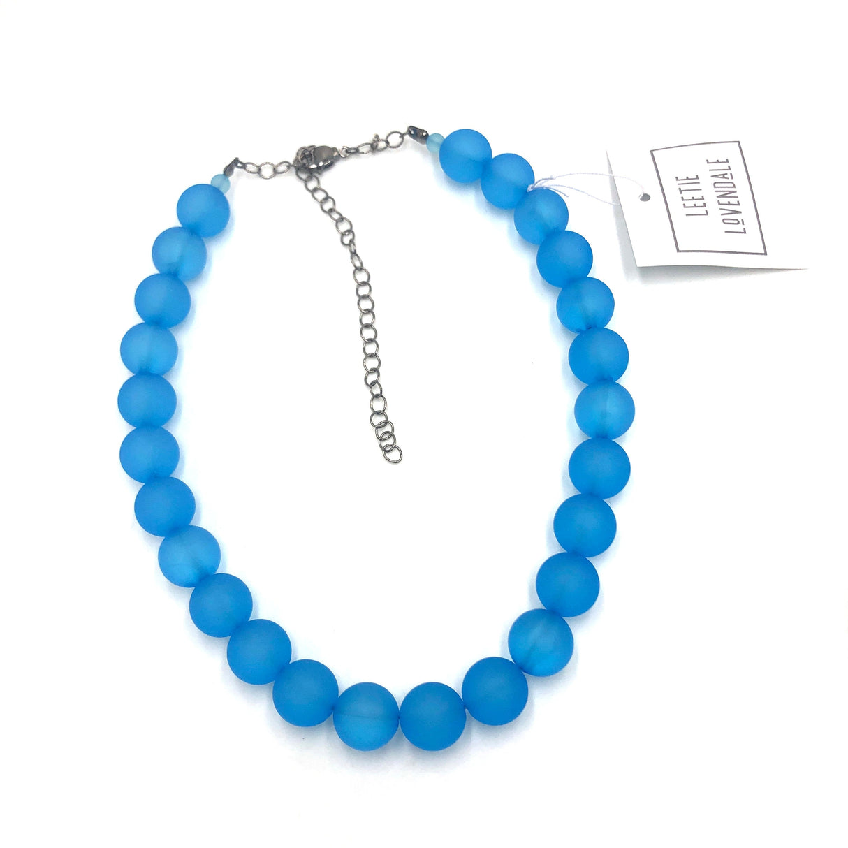 Aqua Blue Frosted Marco Necklace from Leetie Lovendale
