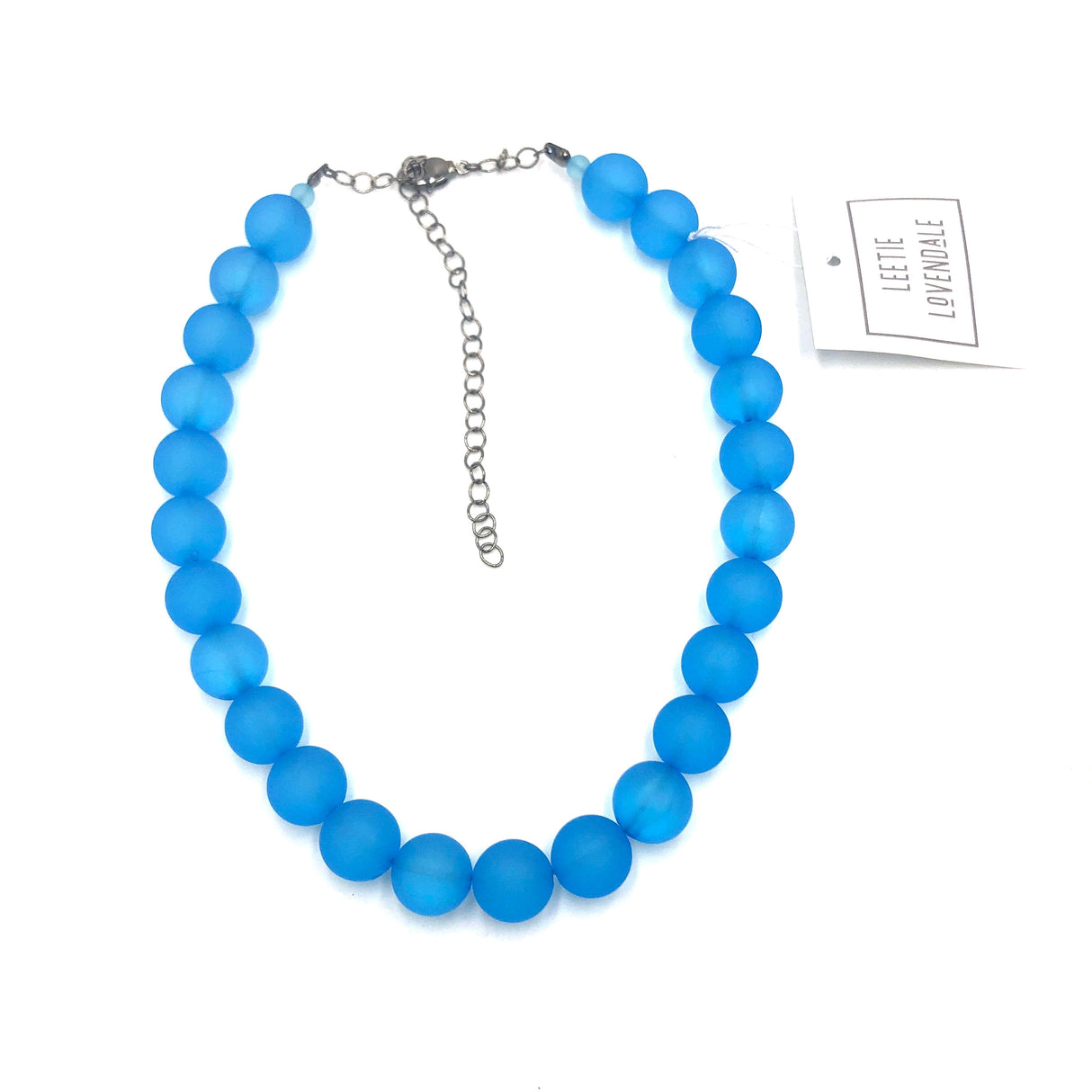 Aqua Blue Frosted Marco Necklace from Leetie Lovendale