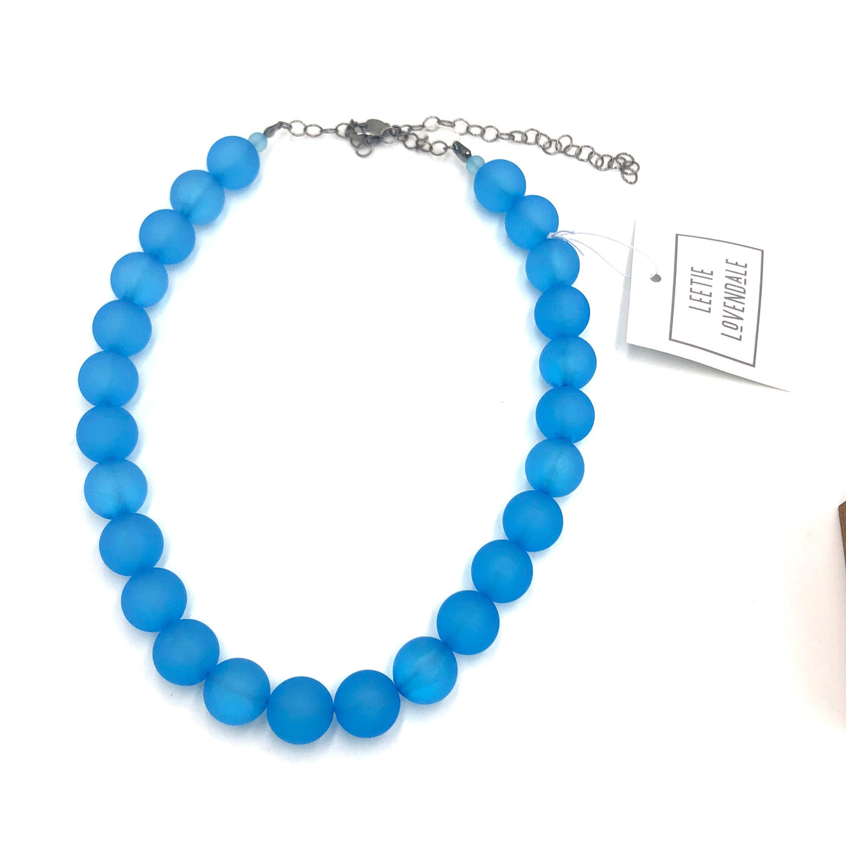 Aqua Blue Frosted Marco Necklace from Leetie Lovendale