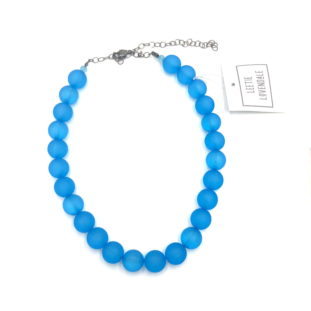 Aqua Blue Frosted Marco Necklace from Leetie Lovendale