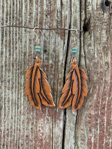 15785 Leather Double Feather & Turquoise Earring from J.Forks Designs