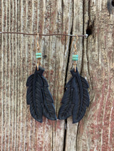 15785 Leather Double Feather & Turquoise Earring from J.Forks Designs
