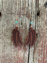 15785 Leather Double Feather & Turquoise Earring from J.Forks Designs