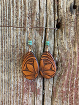 15526 Hand Tooled Teardrop with Turquoise Earring from J.Forks Designs