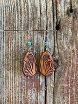 15526 Hand Tooled Teardrop with Turquoise Earring from J.Forks Designs