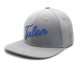 Flat Brim Hat - Grey w/ Royal Script from Talon Golf LLC