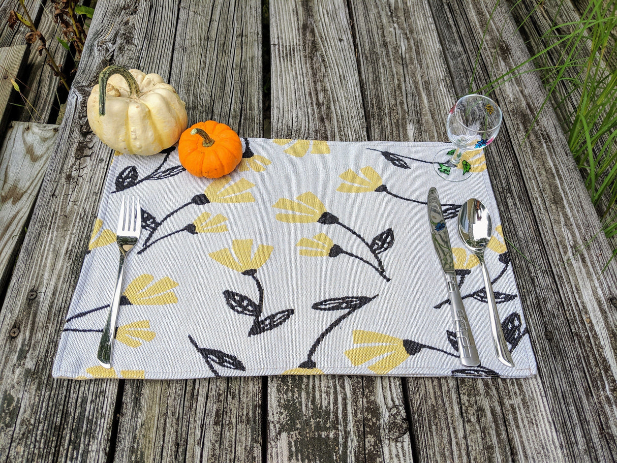 DaDa Bedding Set of 4-Pieces Sunshine Yellow Fleur Spring Tapestry Dining Table Placemats 13” x 19” (18112) from DaDalogy Bedding Collection