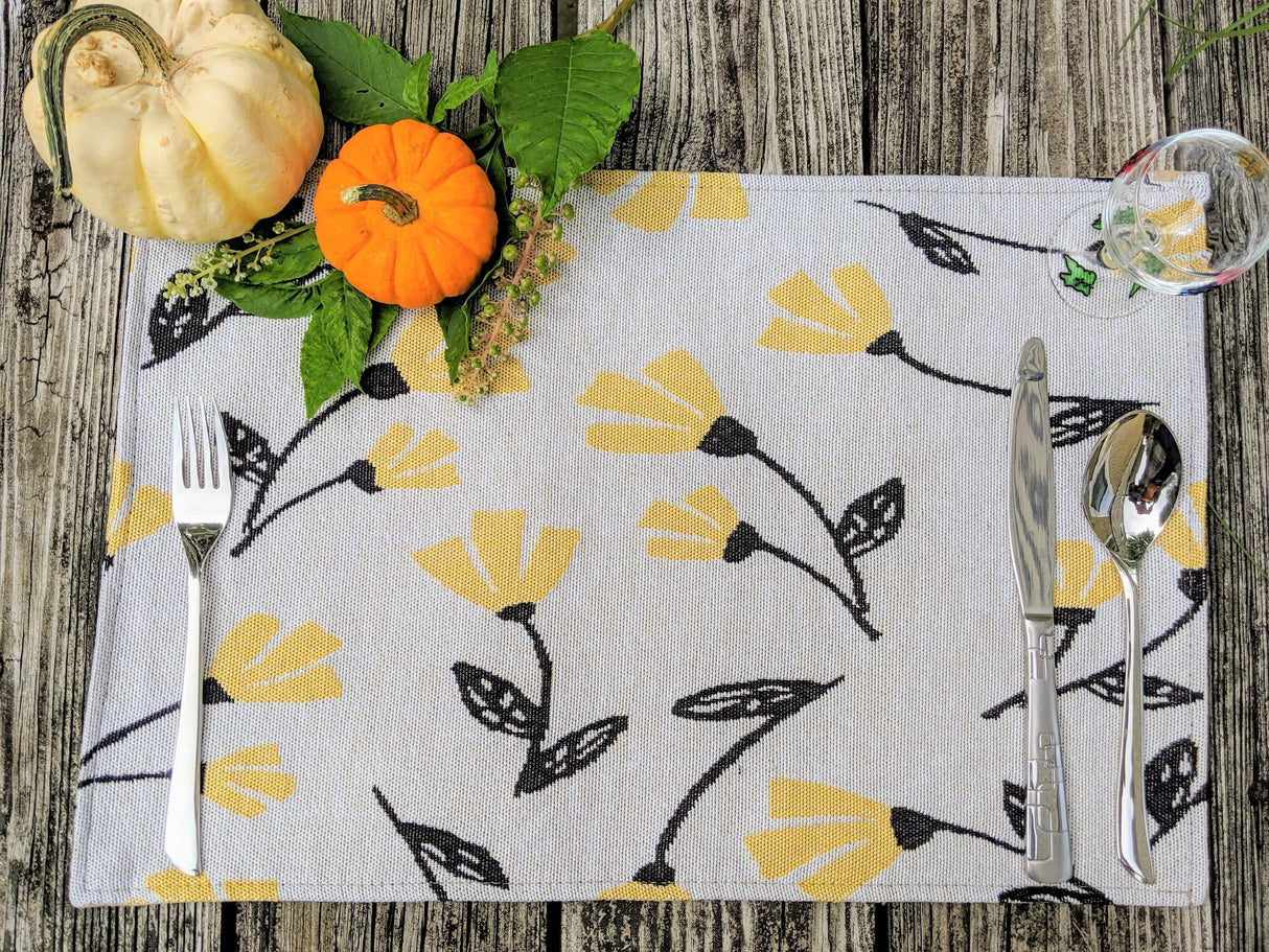 DaDa Bedding Set of 4-Pieces Sunshine Yellow Fleur Spring Tapestry Dining Table Placemats 13” x 19” (18112) from DaDalogy Bedding Collection