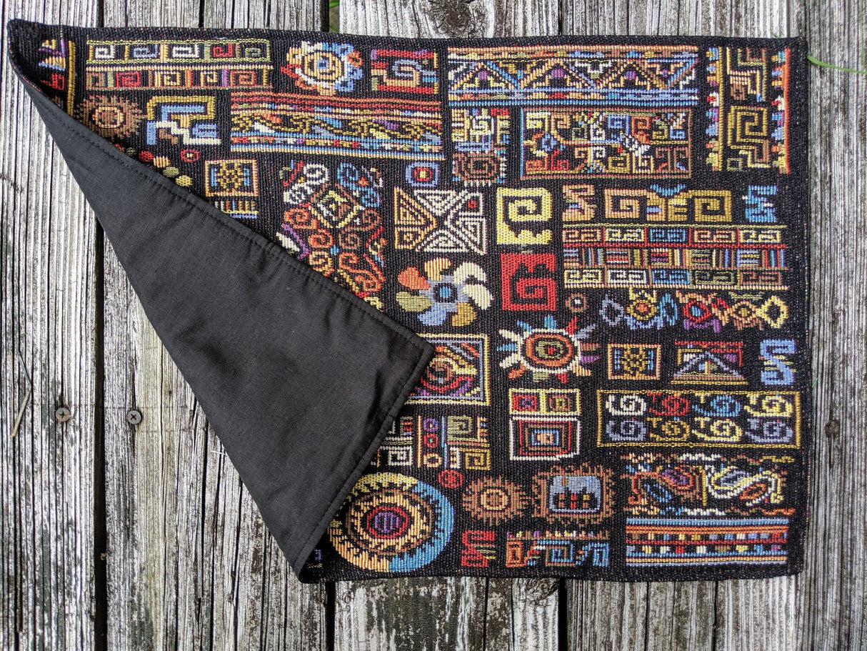 DaDa Bedding Set of 4-Pieces Ethnic Ornaments Geometric Black Tapestry Dining Placemats 13” x 19” (18118) from DaDalogy Bedding Collection