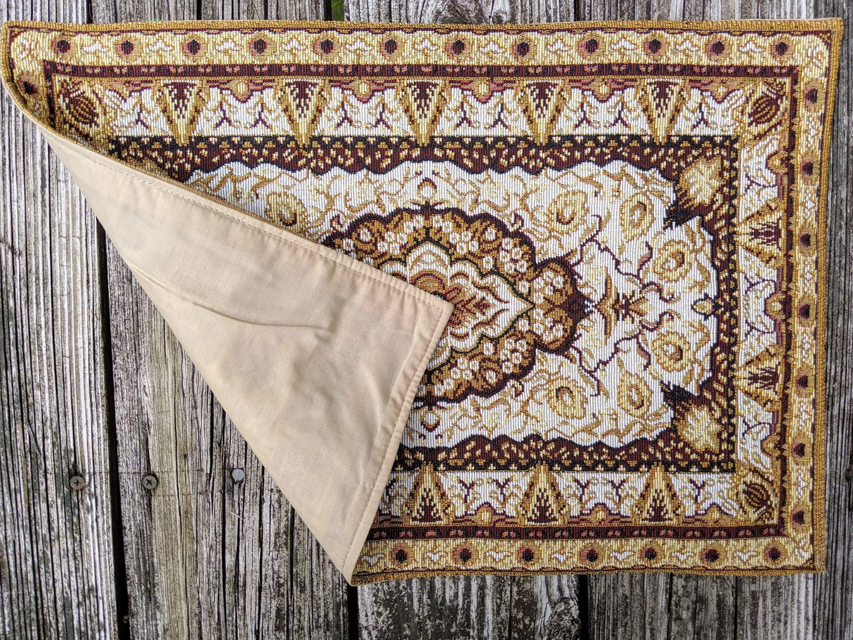DaDa Bedding Set of 4-6 Pieces Royal Persian Style Rug Golden Brown Floral Tapestry Placemats 13” x 19” (18119) from DaDalogy Bedding Collection
