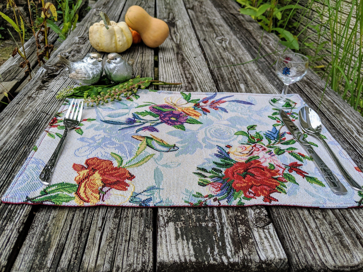 DaDa Bedding Set of 4-Pieces Tropical Sky Blue Birds Floral Tapestry Dining Table Placemats 13” x 19” (18116) from DaDalogy Bedding Collection