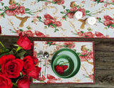 Tache Floral Red Roses Hummingbirds Ivory Woven Tapestry Table Runner (18109)