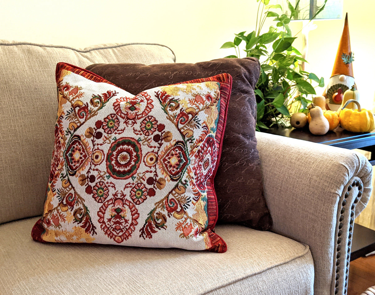 Tache Elegant Burgundy Ornate Paisley Woven Tapestry Throw Pillow Cover (18194) from Tache Home Fashion