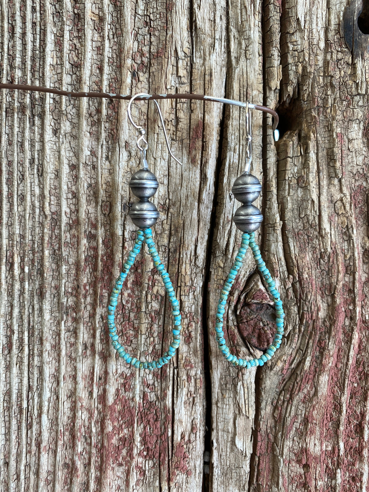 17153 Seed Bead & Silver Bead Teardrop Earrings