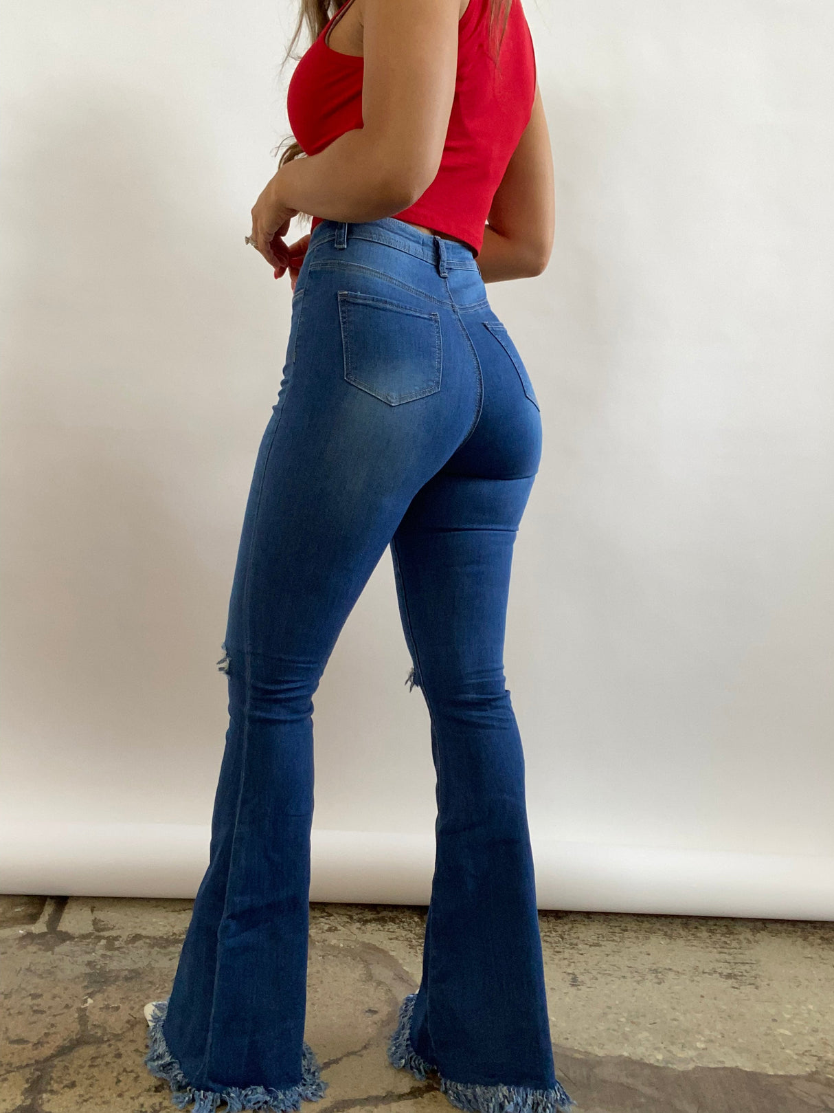 Farrah Denim Distressed High Waisted Flares - Medium Wash From Willow Boutique