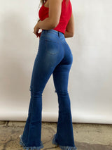 Farrah Denim Distressed High Waisted Flares - Medium Wash From Willow Boutique