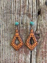 16671 Diamond Cut Out Diamond w/Turq Earrings