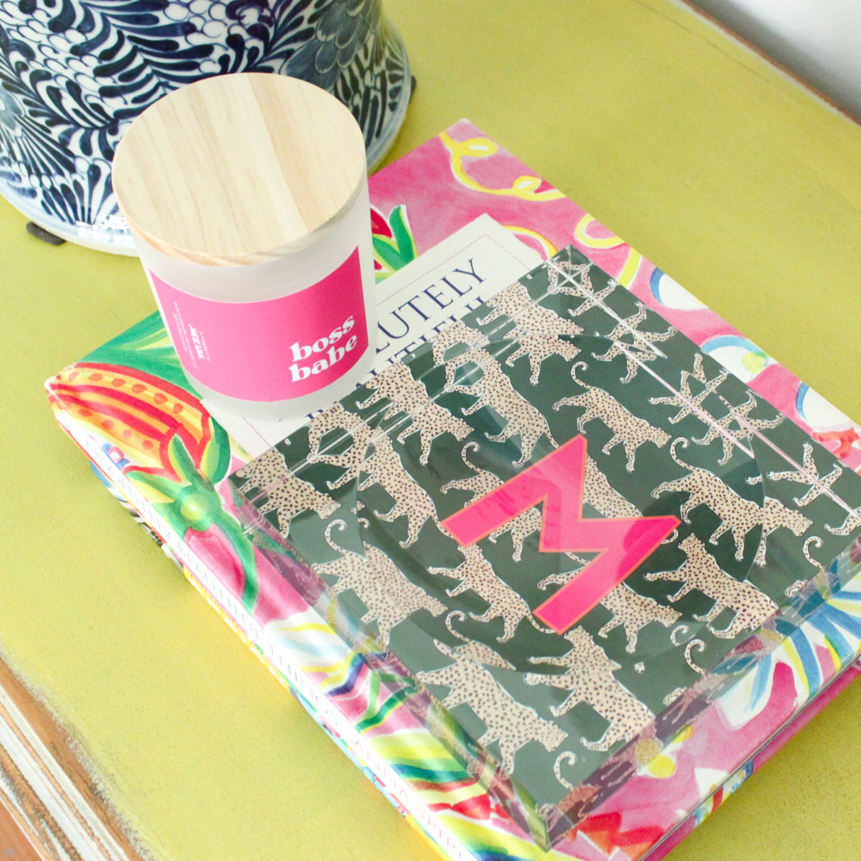 Catchall Tray - Single Initial Leopard Green -  from CB Studio