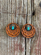 16759 Stamped Leather Circle w/Turquoise Earrings from J.Forks Designs