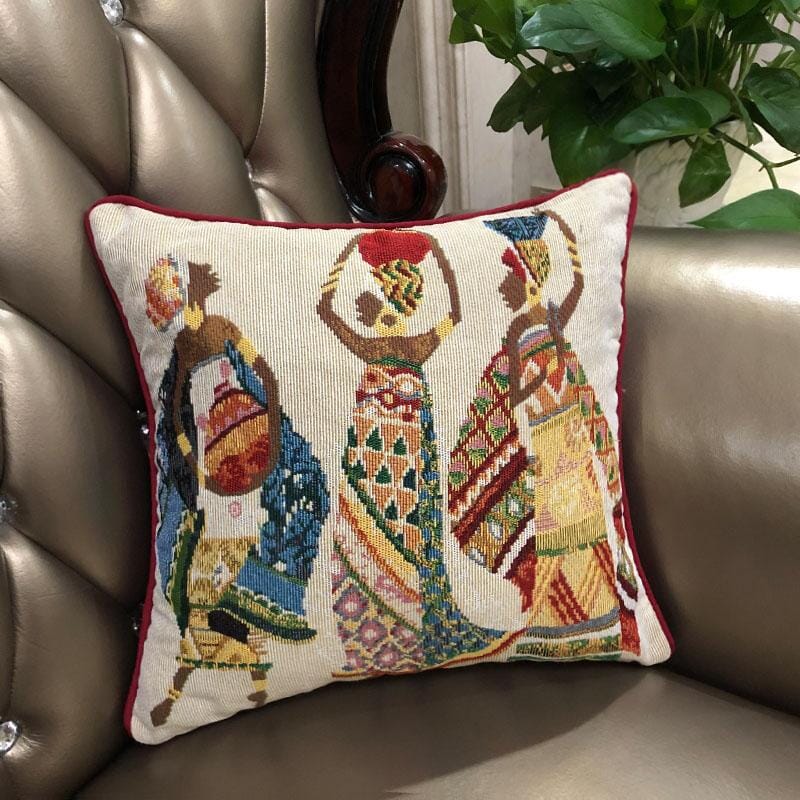 DaDa Bedding Dancing Women African Dreams Tapestry Throw Pillow Covers 16" x 16" from DaDalogy Bedding Collection