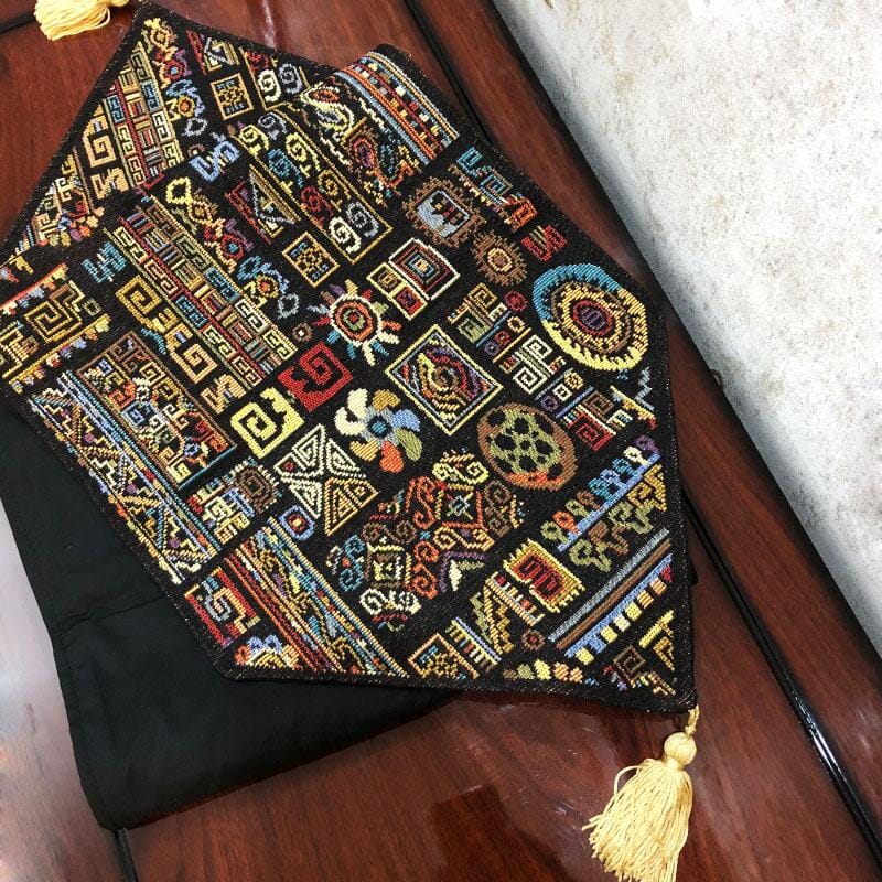 DaDa Bedding Ethnic Ornaments Geometric Black Elegant Woven Tapestry Dining Table Runner (18118) from DaDalogy Bedding Collection