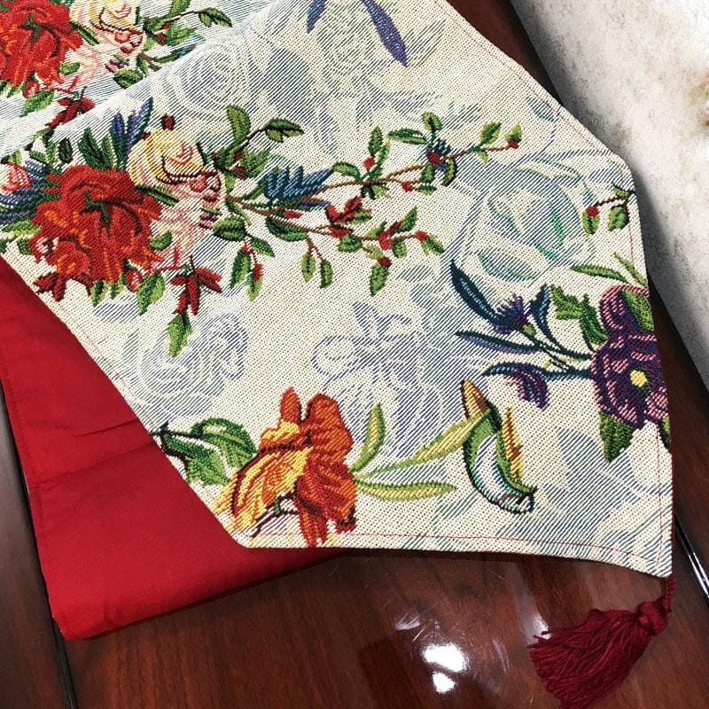 DaDa Bedding Floral Roses Tropical Paradise Birds Woven Tapestry Dining Table Runner (18116) from DaDalogy Bedding Collection